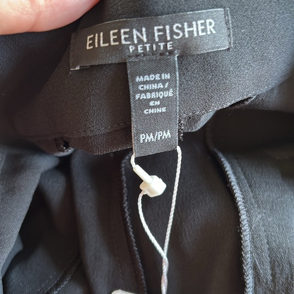 NWT Eileen Fisher petite Silk Georgette Crepe Black Pants Pockets Tapered Ankle - Picture 11 of 13